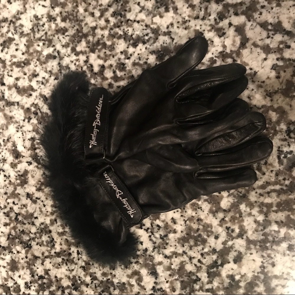 Harley Davidson Leather and Fur Gloves